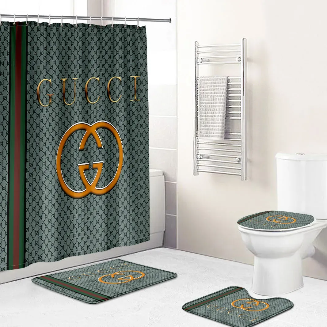 Gucci bathroom set gray beige full shower curtain #bathroom#shower#home decor