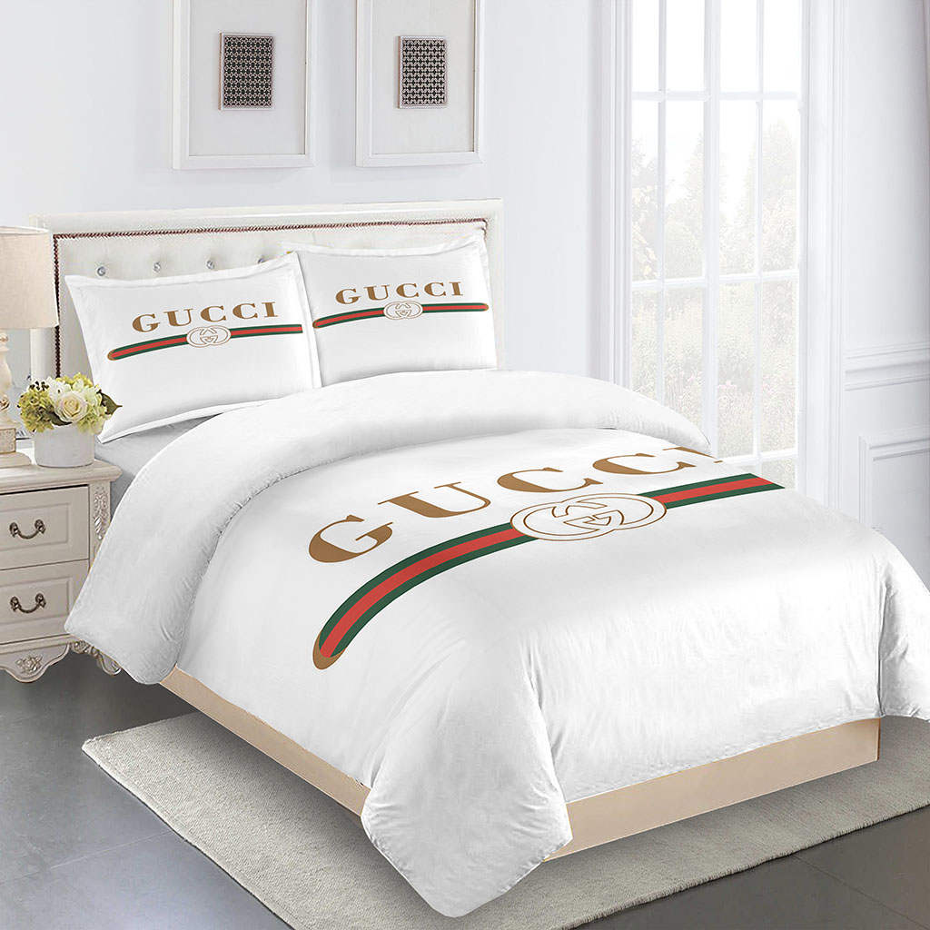 Gucci bedding set white and brown luxury bed sheets bdslux
