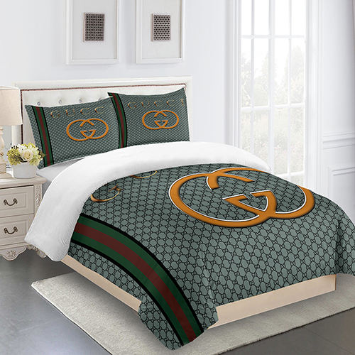 Gucci bedding set gray gold green red luxury bed sheets bdslux