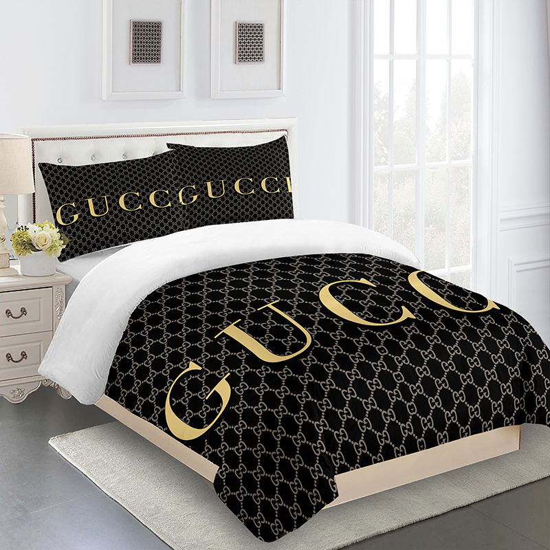 Gucci bedding set black grey gold luxury bed sheets bdslux
