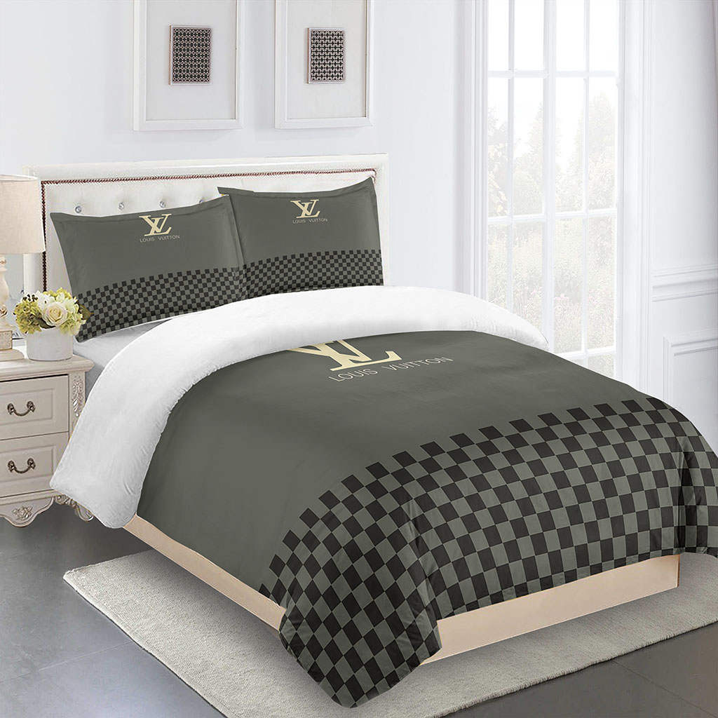 Comforter sets gray and black full louis vuitton bedding set bdslux