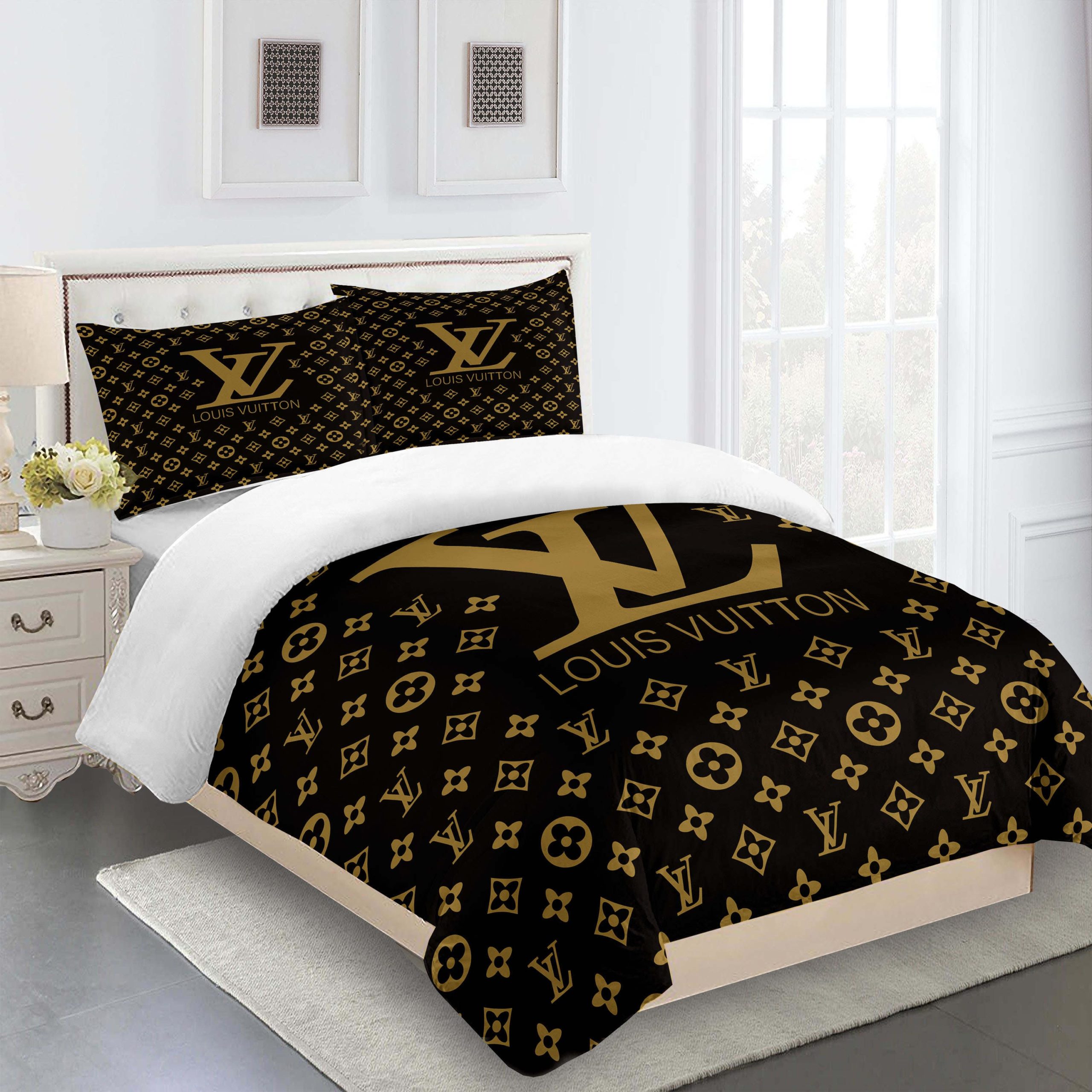 Comforter sets golden brown louis vuitton bedding set bdslux