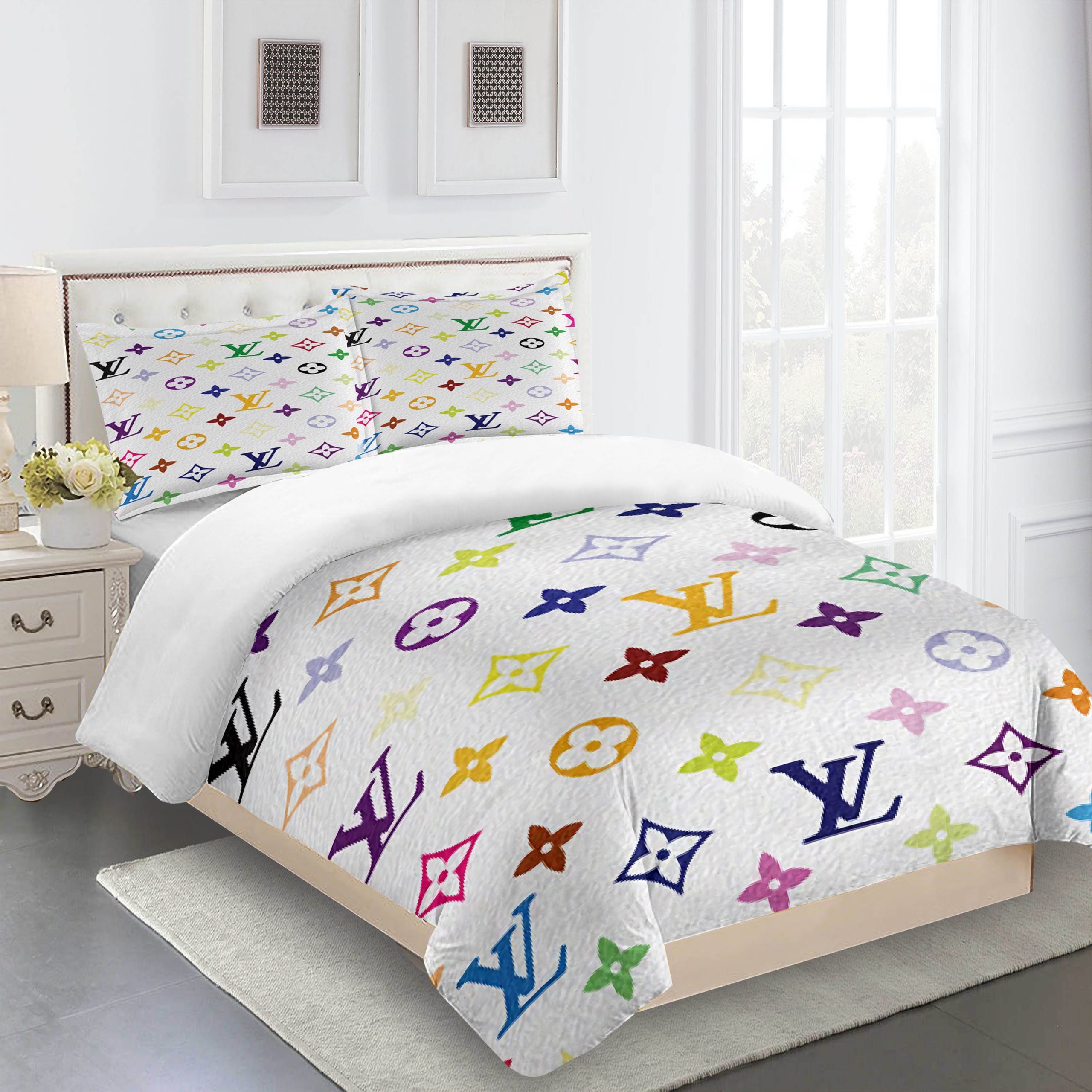 Comforter sets full set multicolor louis vuitton bedding set bdslux