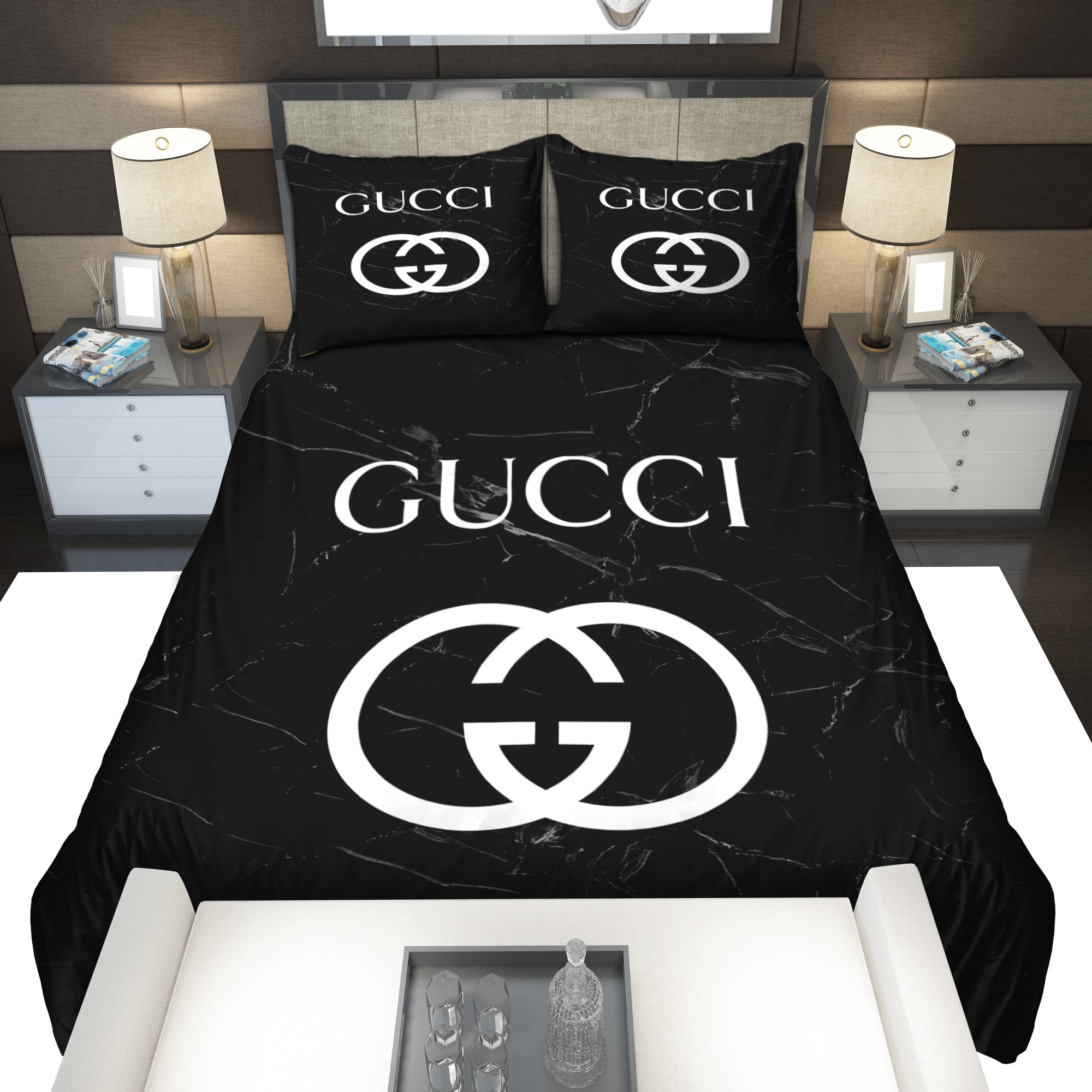 Gucci black marble marmor bedding sets