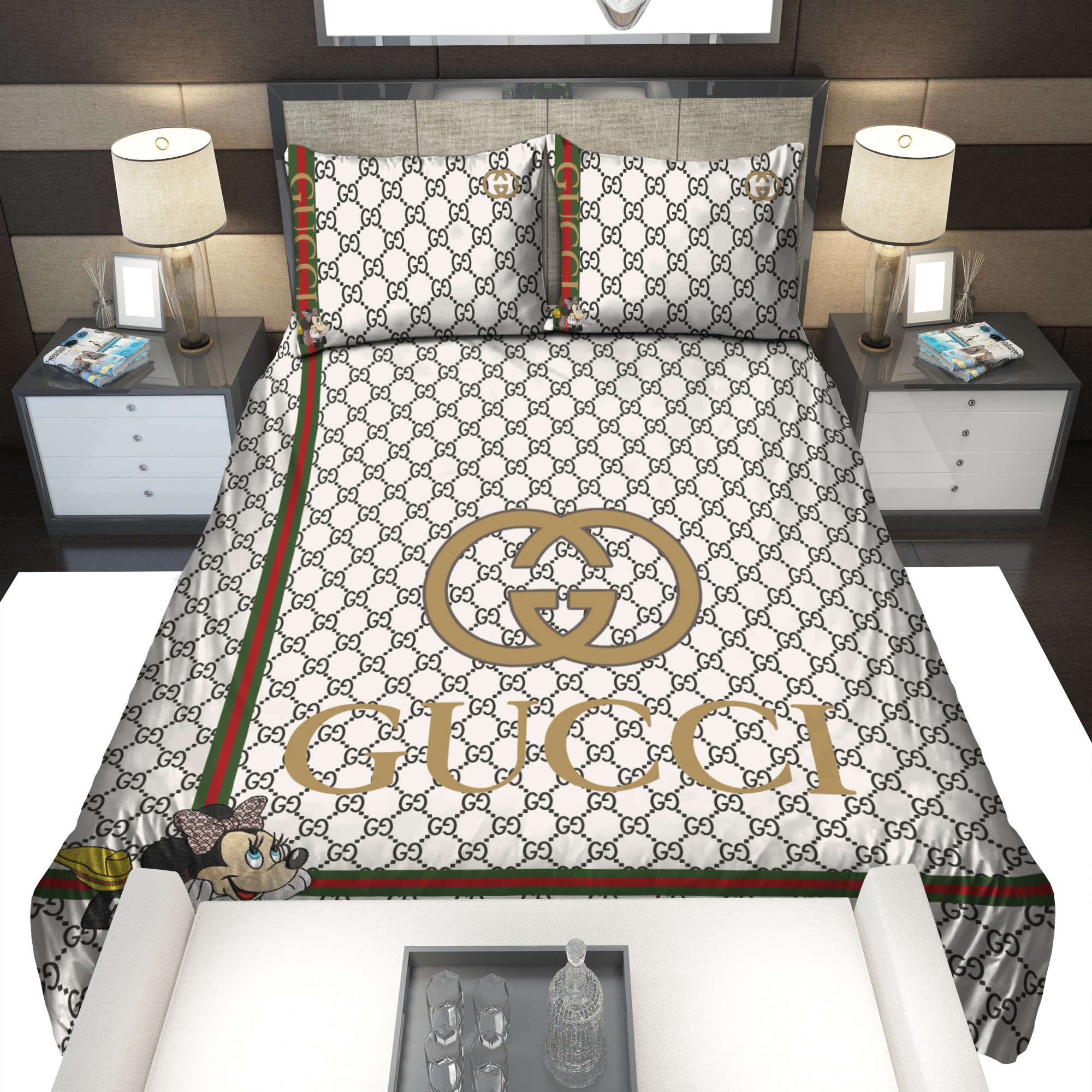 Gold gucci mickey mouse bedding sets