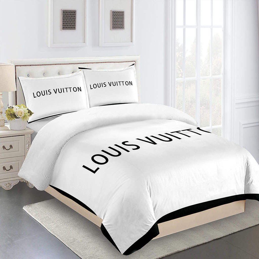 Comforter sets dark beige and black louis vuitton bedding set bdslux