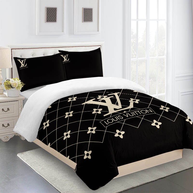 Comforter sets beautiful beige and black louis vuitton bedding set bdslux