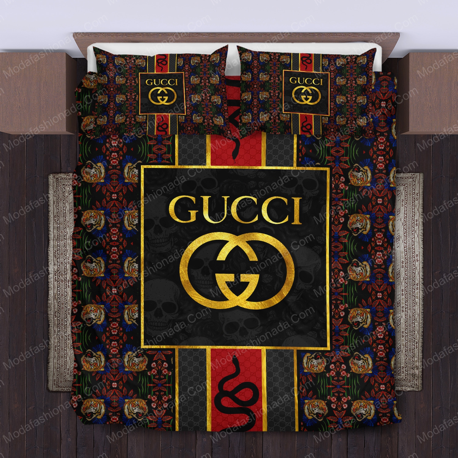 Gucci style pattern tiger snake skull bedding sets