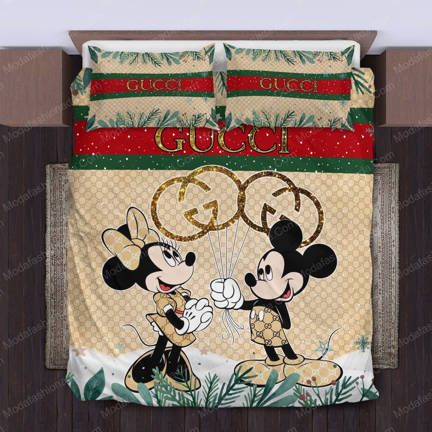 Gucci couple disney mickey christmas bedding sets