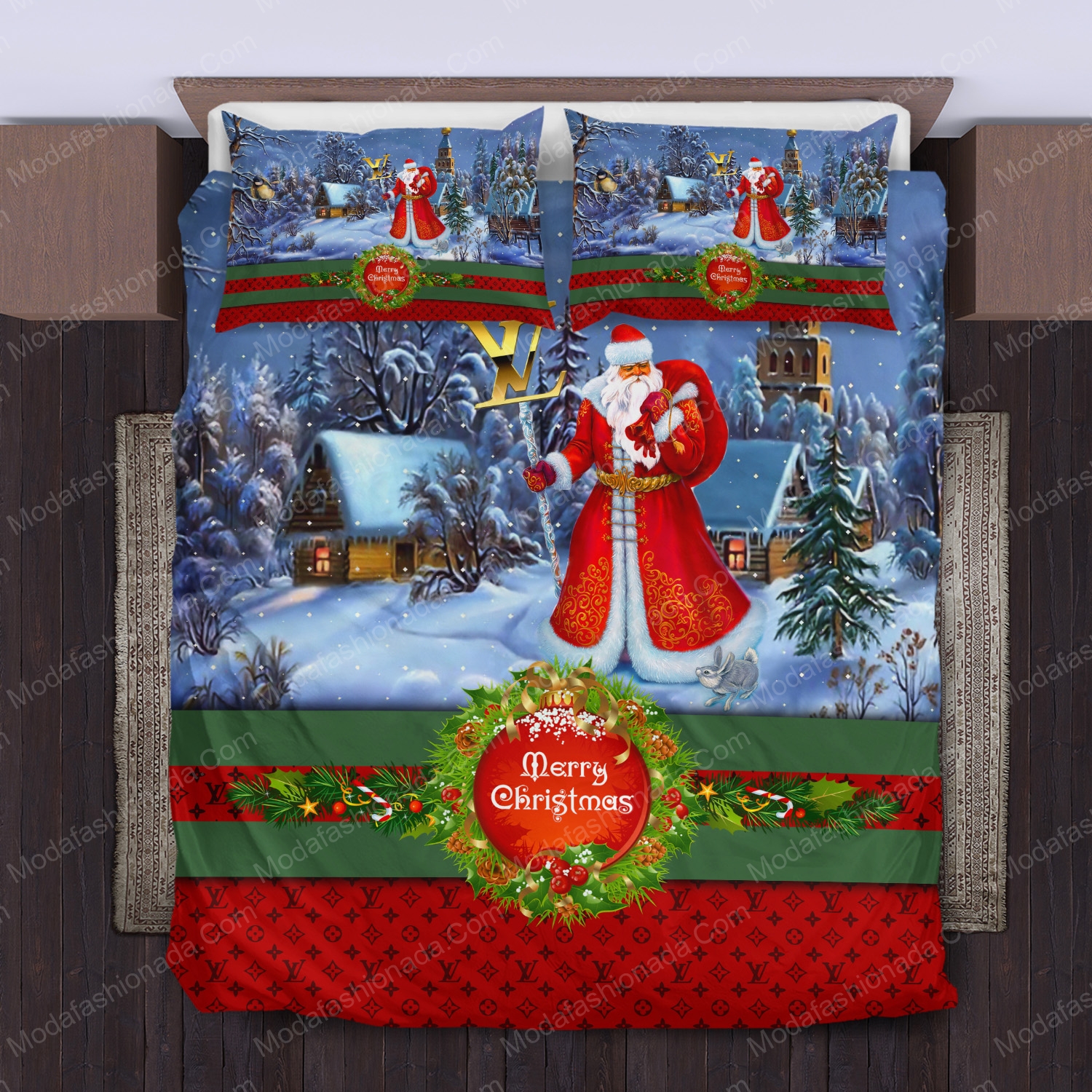 Santa claus louis vuitton merry christmas bedding sets