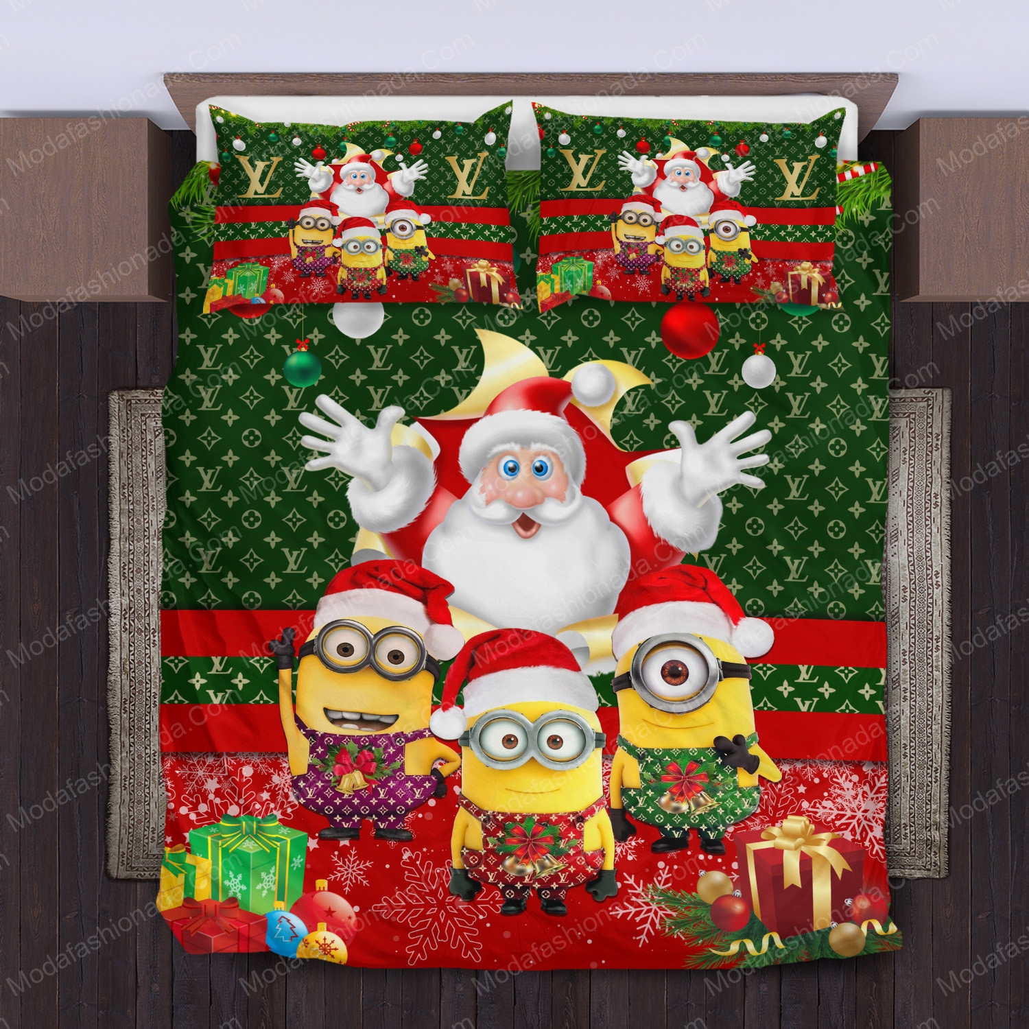 Minions santa claus louis vuitton bedding sets