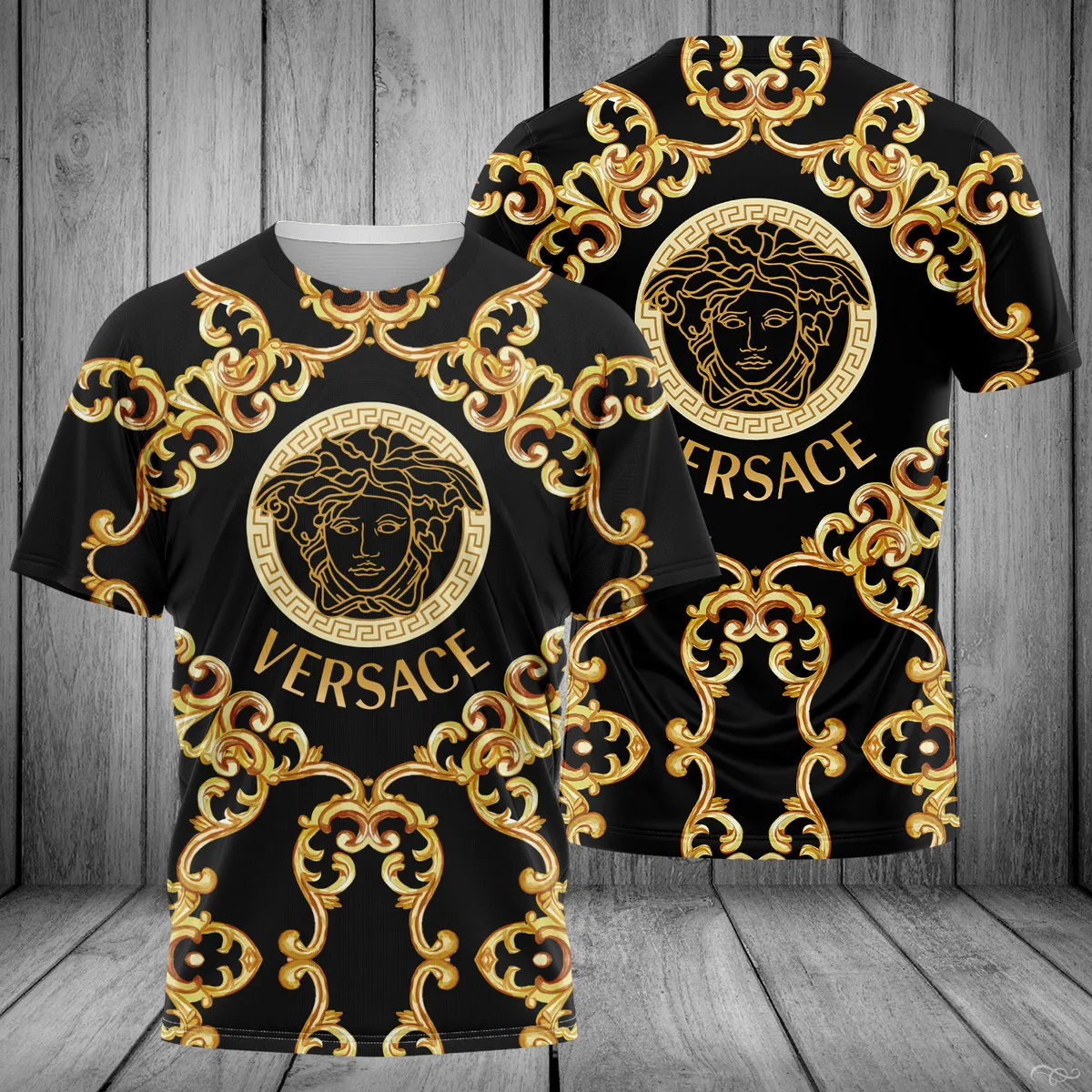 Versace medusa golden pattern black luxury brand premium t-shirt outfit for men women #tshirt#clothes#outfit