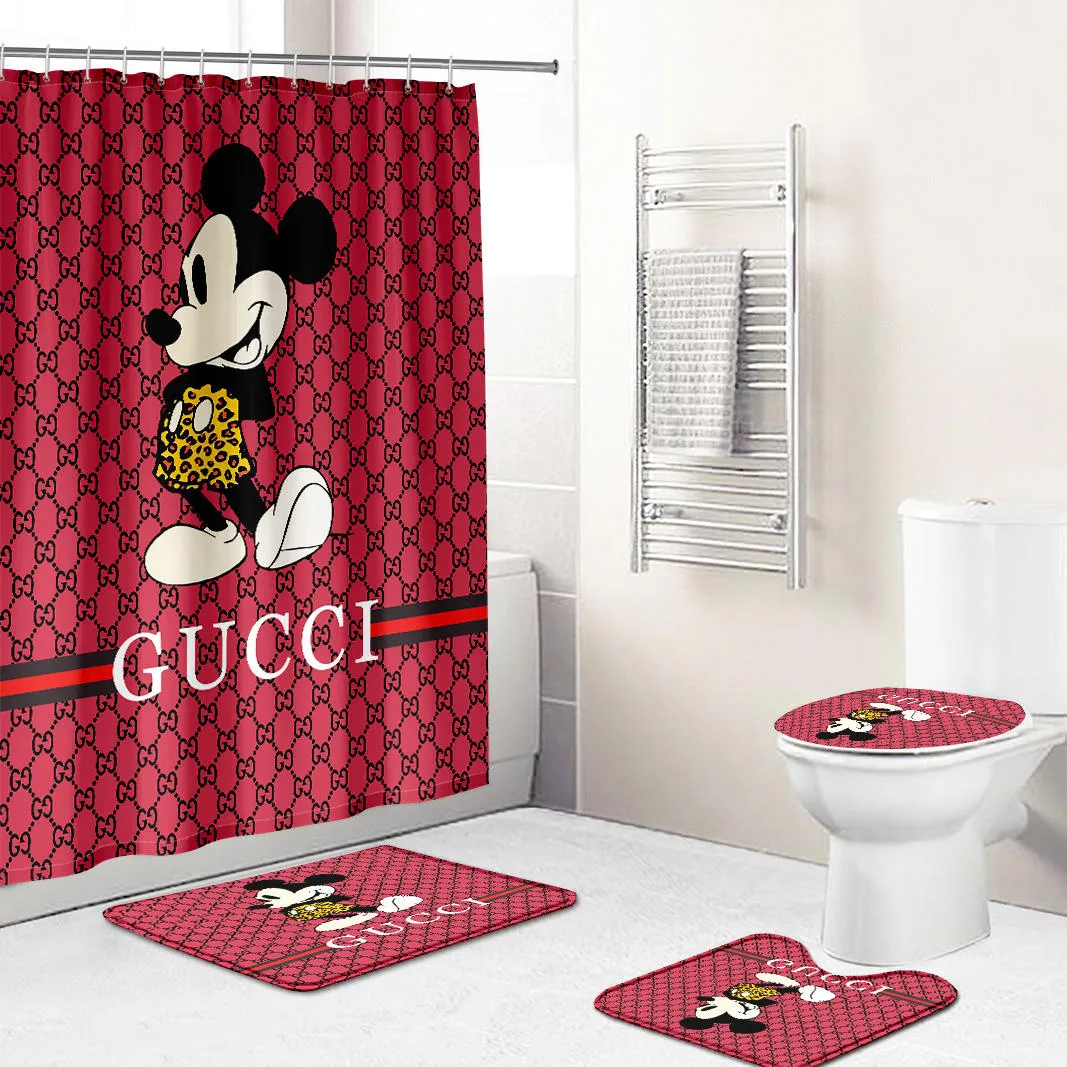 Gucci luxury bath mat sets red mickey mouse bath mat sets shower curtain khch #bathroom#shower#home decor