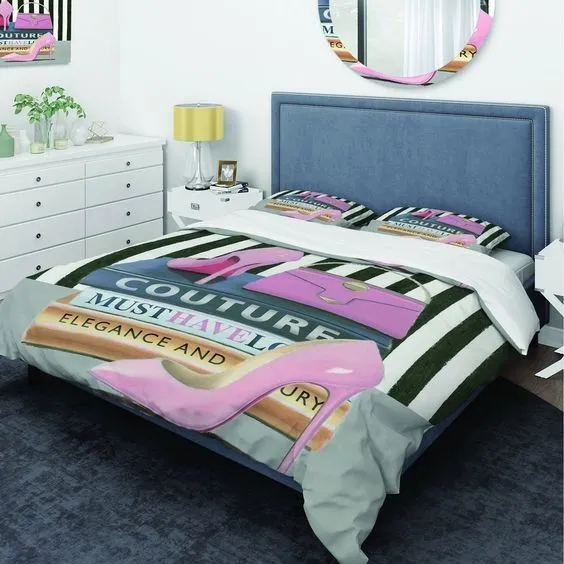 Designart 'Glam fashion High Heels VII' Glam Bedding Set - Duvet Cover & Shams (Twin Cover + 1 sham (comforter not included)), Black, DESIGN ART