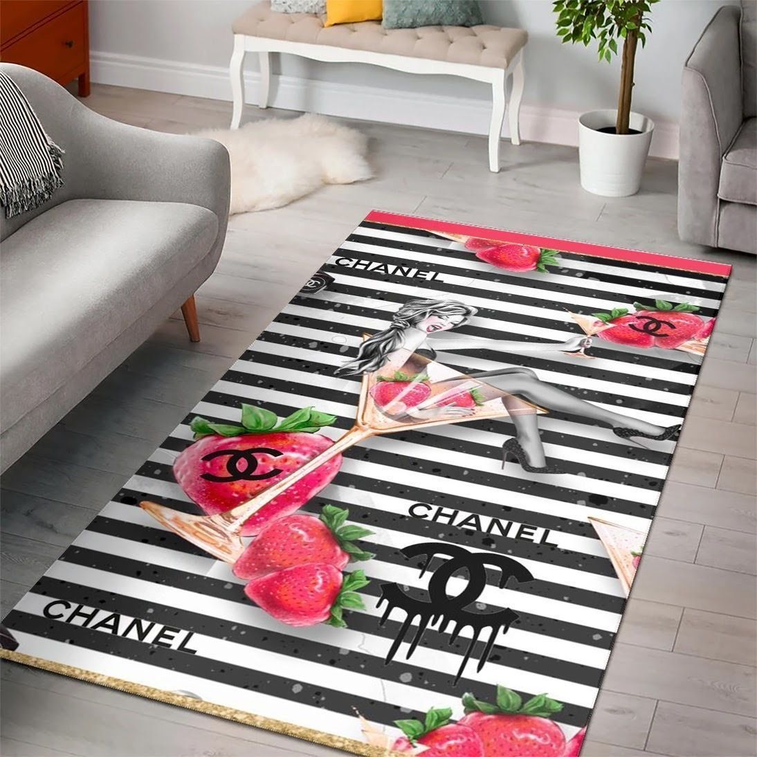 Chanel Lady Strawberry Fashion Luxury Brand Premium Rug Carpet Home Decor