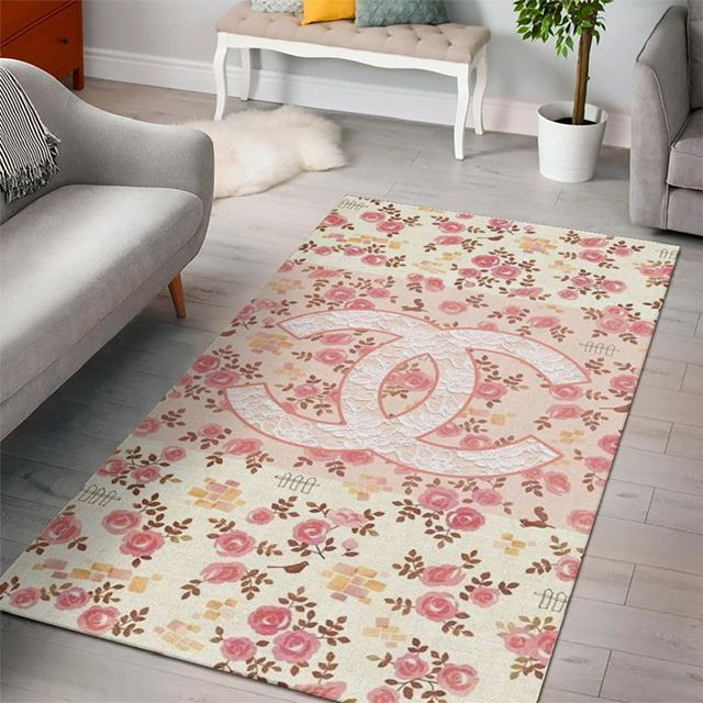 Chanel Pinky Flowers Fashion Luxury Brand Premium Rug Carpet Home Decor