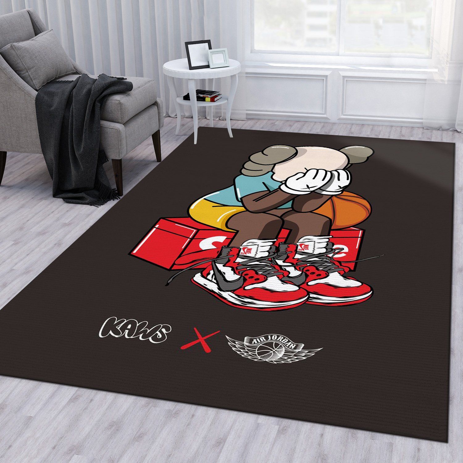 Kaws X Nike Air Jordan Rug Bedroom Rug Family Gift US Decor