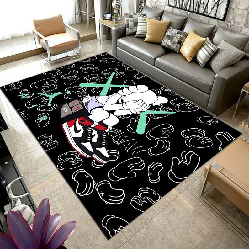 Kaws & Air Jordan area Rug Bedroom Rug Family Gift US Decor #Rug#carpet#Homedecor