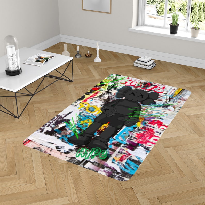 Kaws Abstract Pop Art Rug - Kaws Rug - Kaws Lover Gift- Boyfriend Gift- Kaw Modern Rug- Kaws Home Decor Rug- Kaws Carpet- Hypebeast Rug