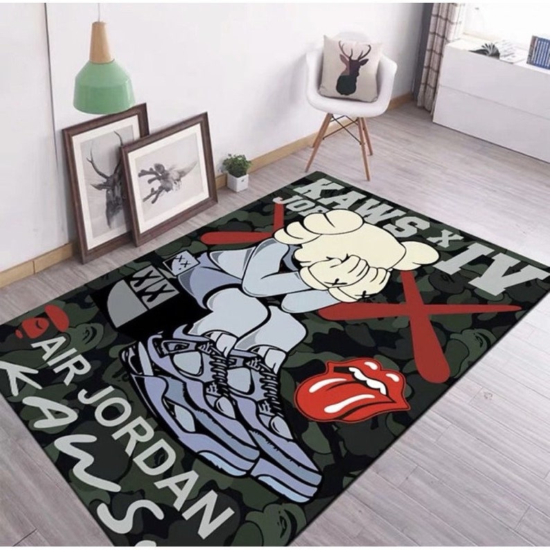 Kaws Rug - Kaws Sneaker On Neck Rug- Street Fashion- Flying Man Mat- Sneaker Room Decor- Living Room Rug- Popular Rug