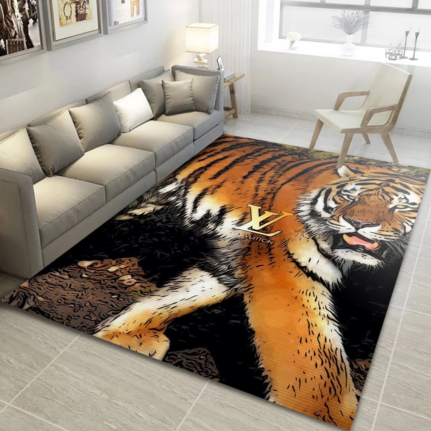 Louis Vuitton Tiger Fashion Logo Area Rug- Bedroom Rug - Home US Decor  #Rug#carpet#Homedecor