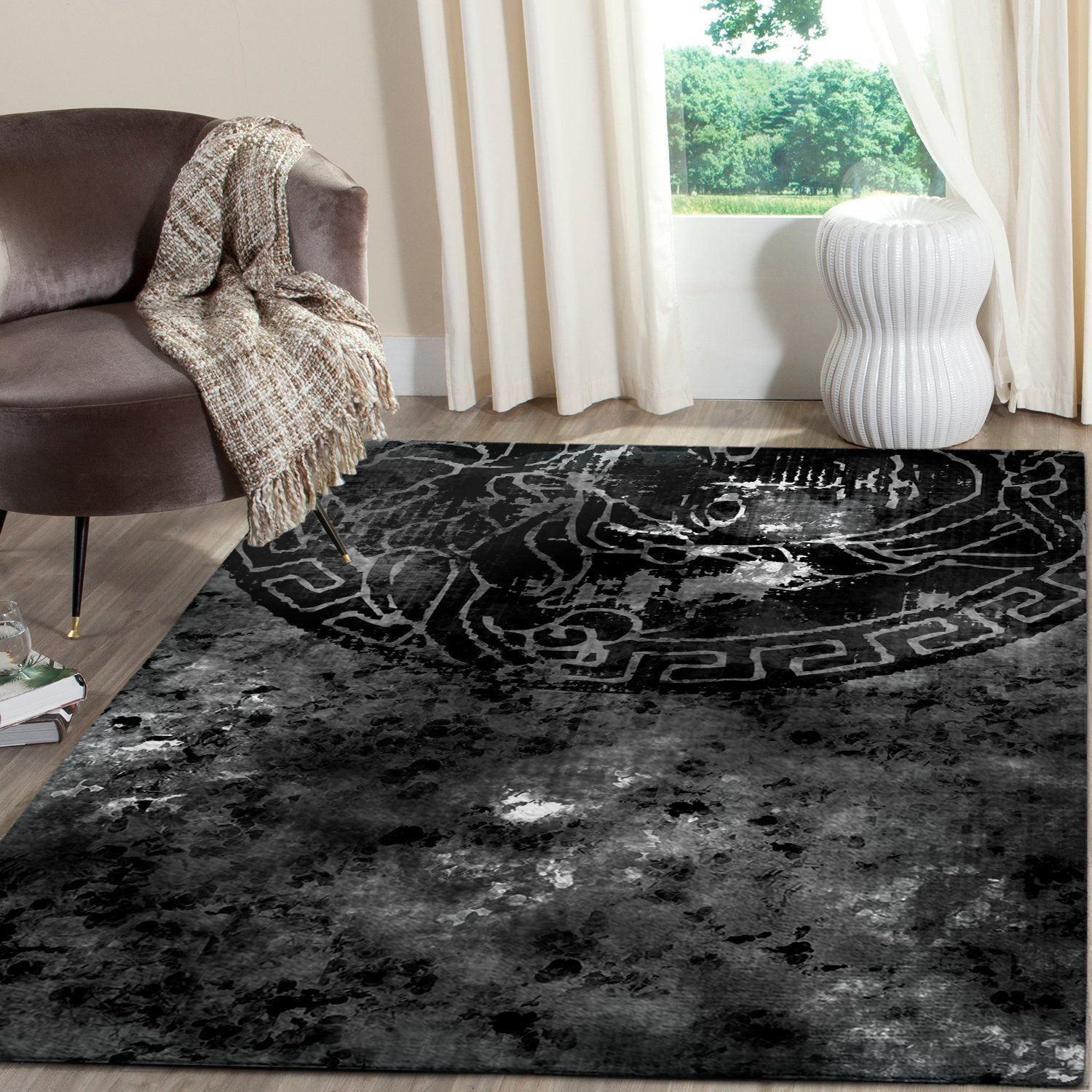 Versace Area Rug Dark Hypebeast Fashion Brand Living Room Carpet Floor Decor 261124 #Rug#carpet#Homedecor