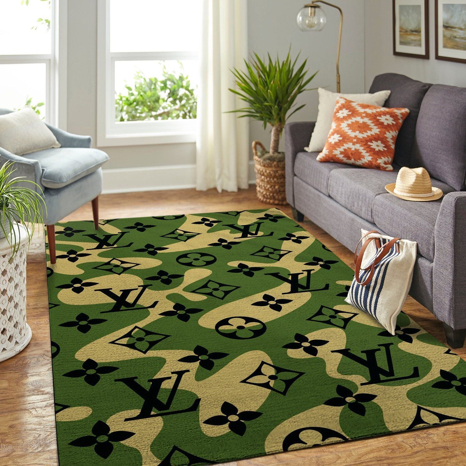 Louis Vuitton camo Area Rug Colorful Hypebeast Fashion Brand Living Room Carpet Floor Decor  #Rug#carpet#Homedecor