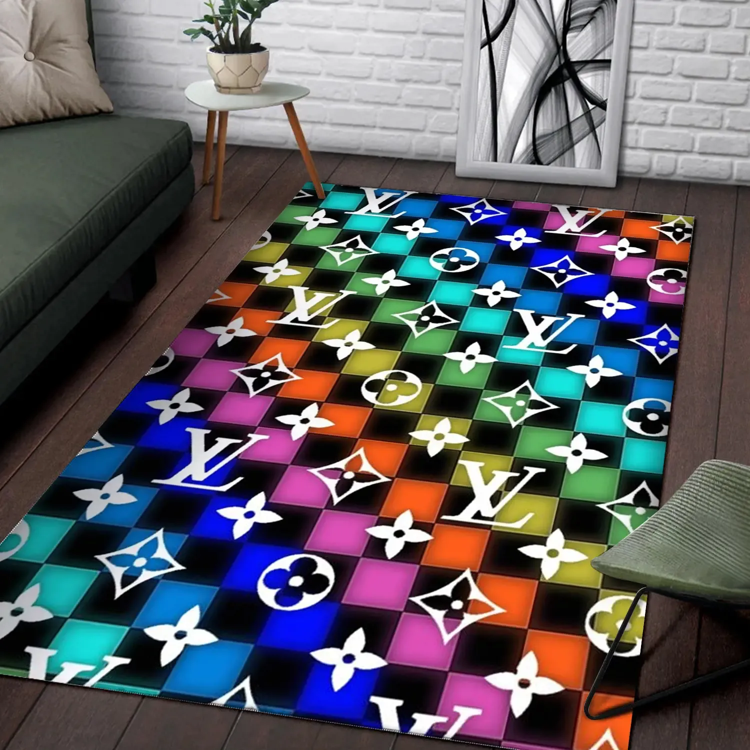 Louis vuitton retro colorful caro pattern fashion brand rug carpet #Rug#carpet#Homedecor