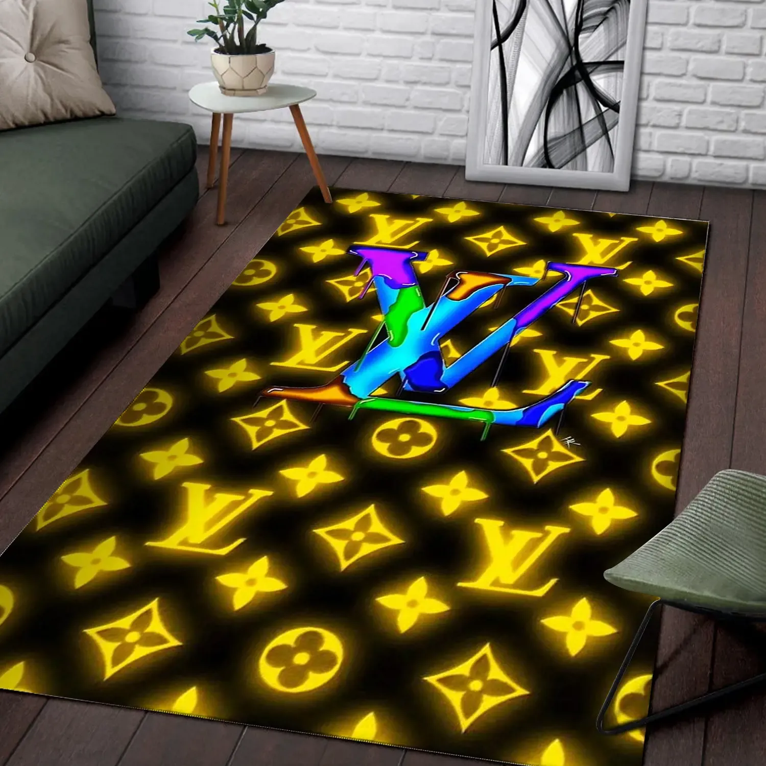 Louis vuitton lv yellow pattern colorful paint fashion brand rug carpet #Rug#carpet#Homedecor