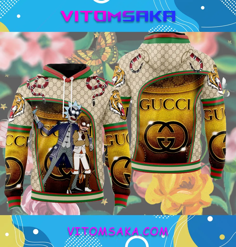Gucci Rick And Morty Tiger Snake Golden Unisex Hoodie Outfit For Men 