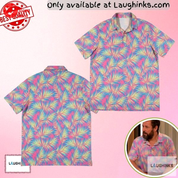 Adam sandler pink palm print hawaiian shirt on the drew barrymore show 2023