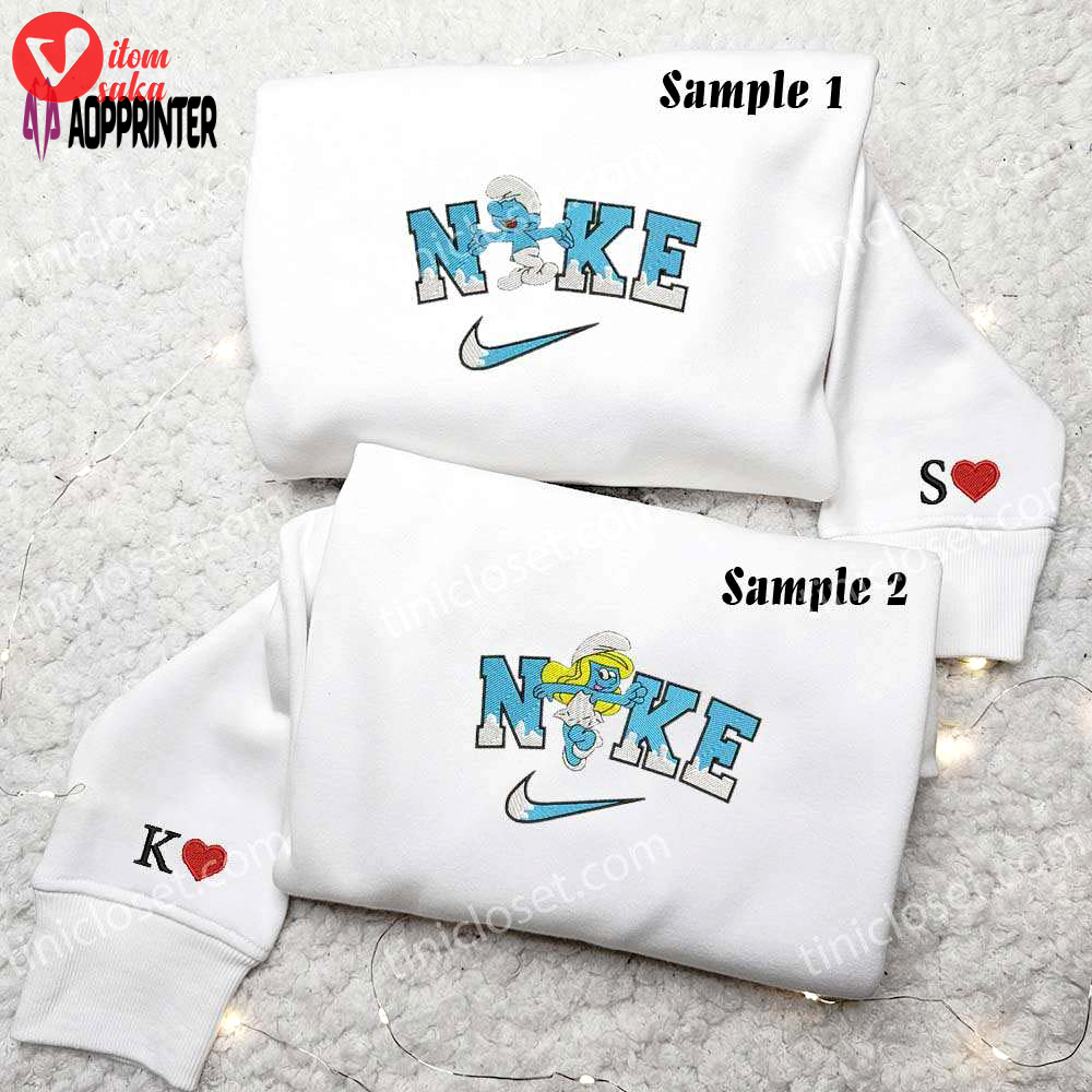 Adorable smurfs embroidered couples shirts: perfect match for fun & style!