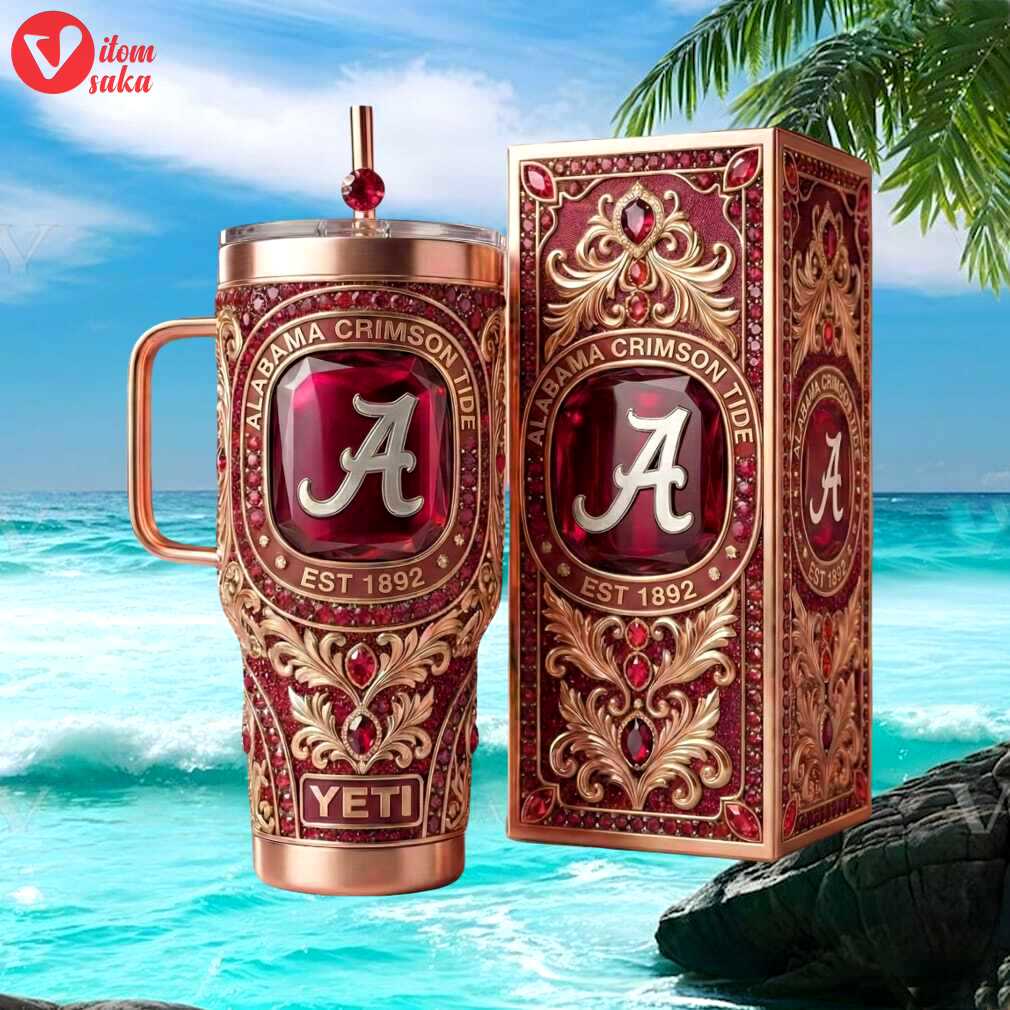 Alabama crimson tide est 1892 luxury 3d gemstone & rose gold filigree tumbler