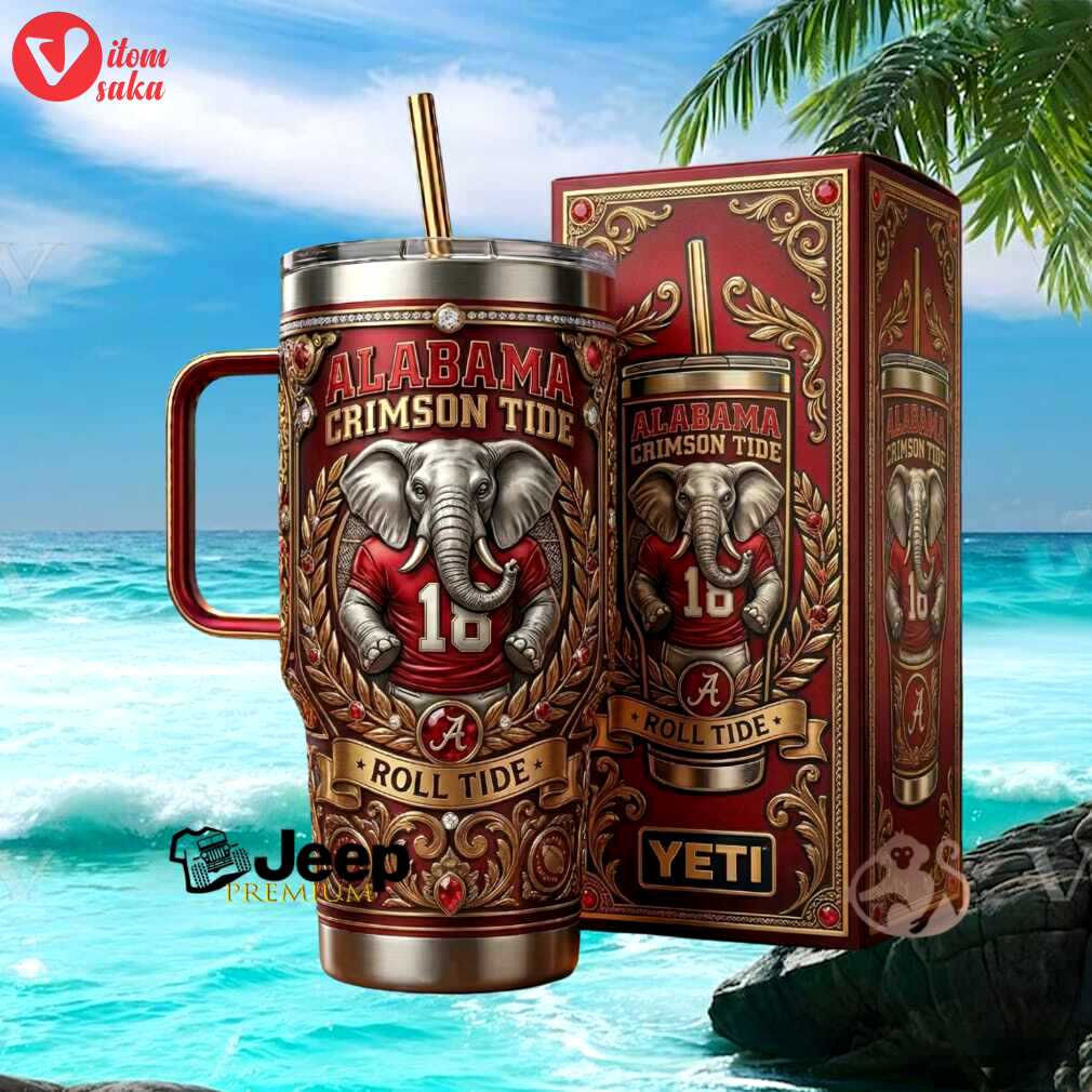 Alabama crimson tide roll tide elephant mascot retro vintage sports gifts for fans stainless steel insulated tumbler