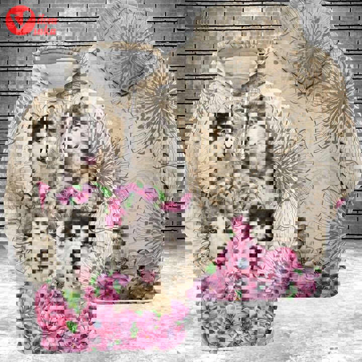 Alaskan malamute flower 3d all over printed hoodie, zip- up hoodie