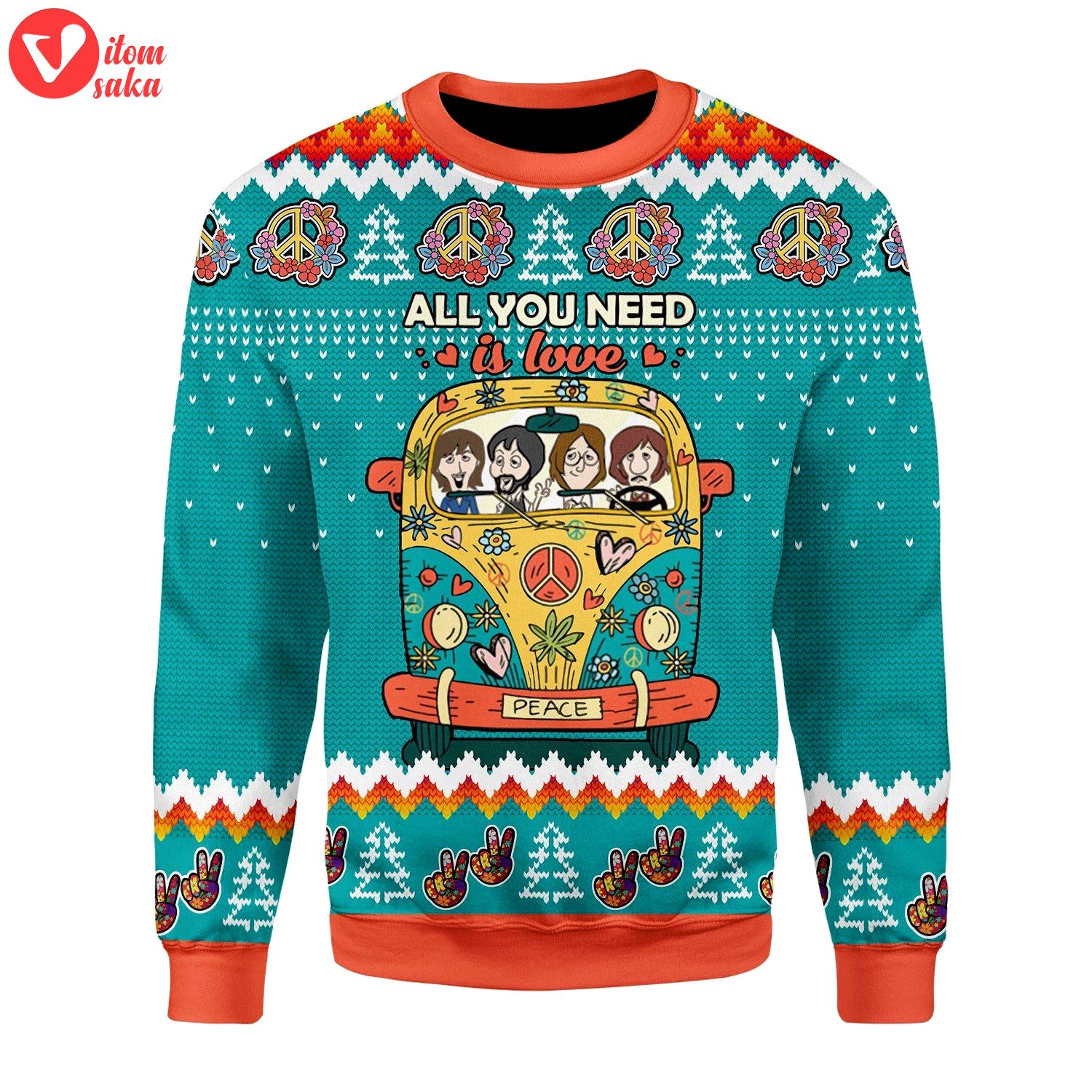 All you need is love hippie ugly christmas sweater – stormmerch exclusive