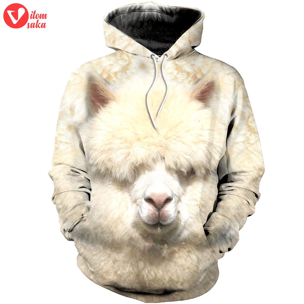 Alpaca white 3d all over print hoodie, zip-up hoodie