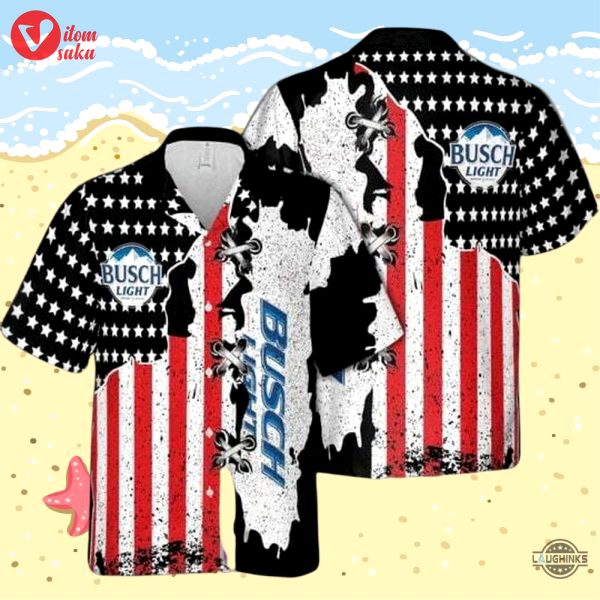 American flag busch light hawaiian shirt and shorts 4th of july gift independence day usa red white blue patriotic shirts