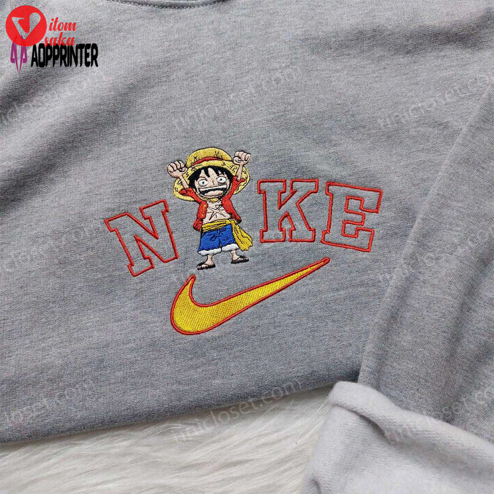 Anime one piece luffy nike shirt anime hoodie & embroidered sweatshirt: stylish & authentic merchandise