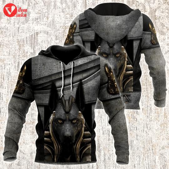 Anubis ancient egypt gray 3d all over printed hoodie, zip- up hoodie