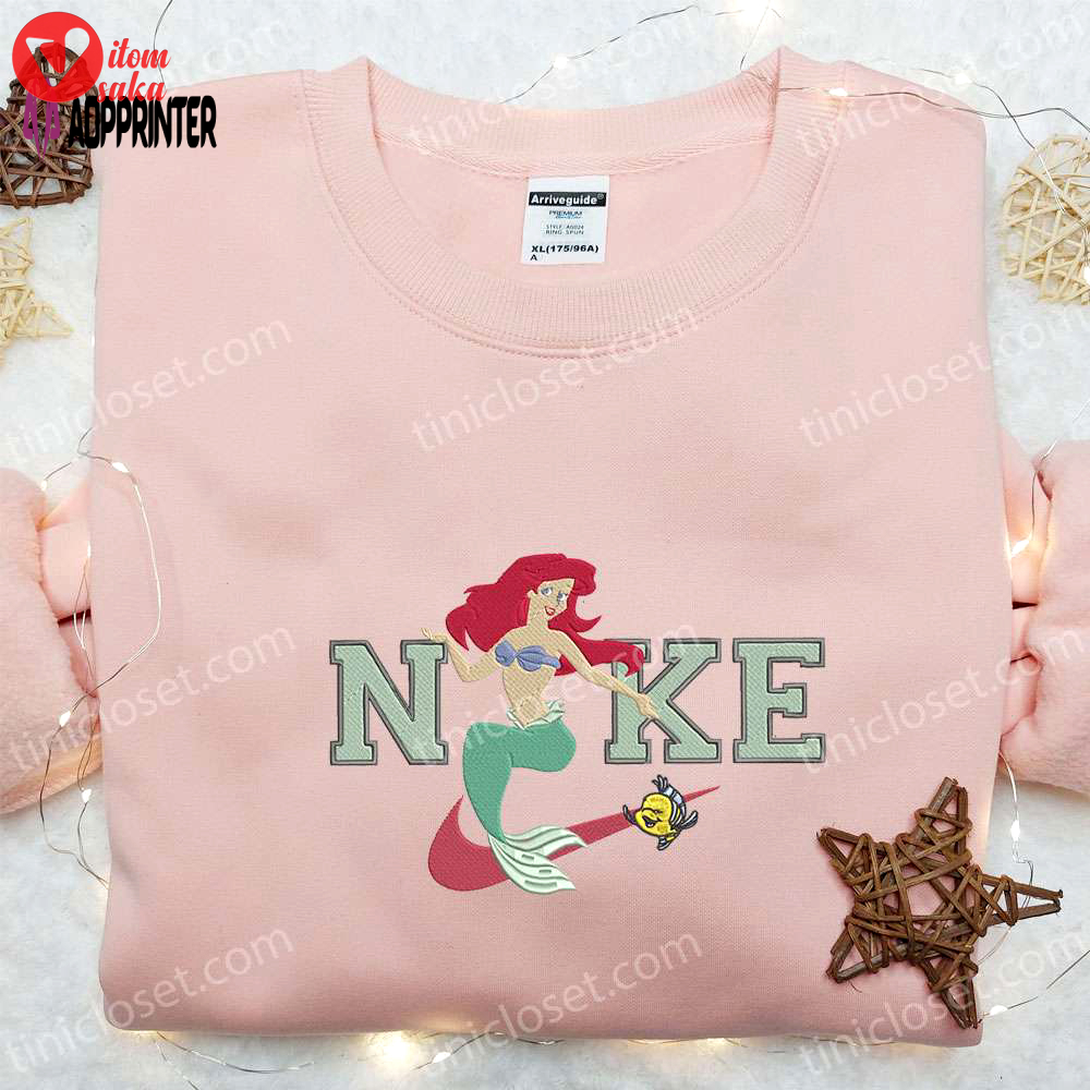 Ariel & flounder x nike embroidered sweatshirt: the little mermaid disney+ shirt – best gift ideas