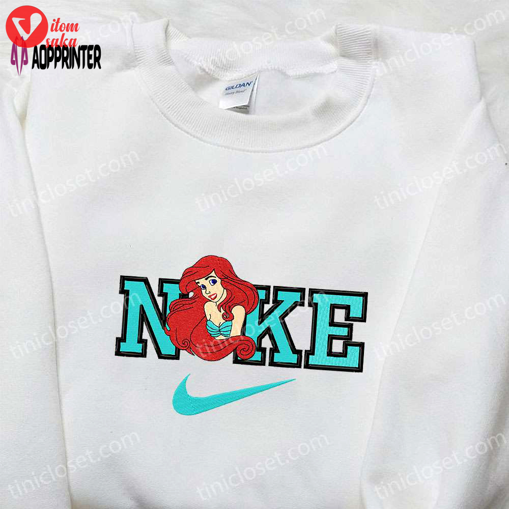 Ariel x nike cartoon embroidered shirt: little mermaid inspired nike tee