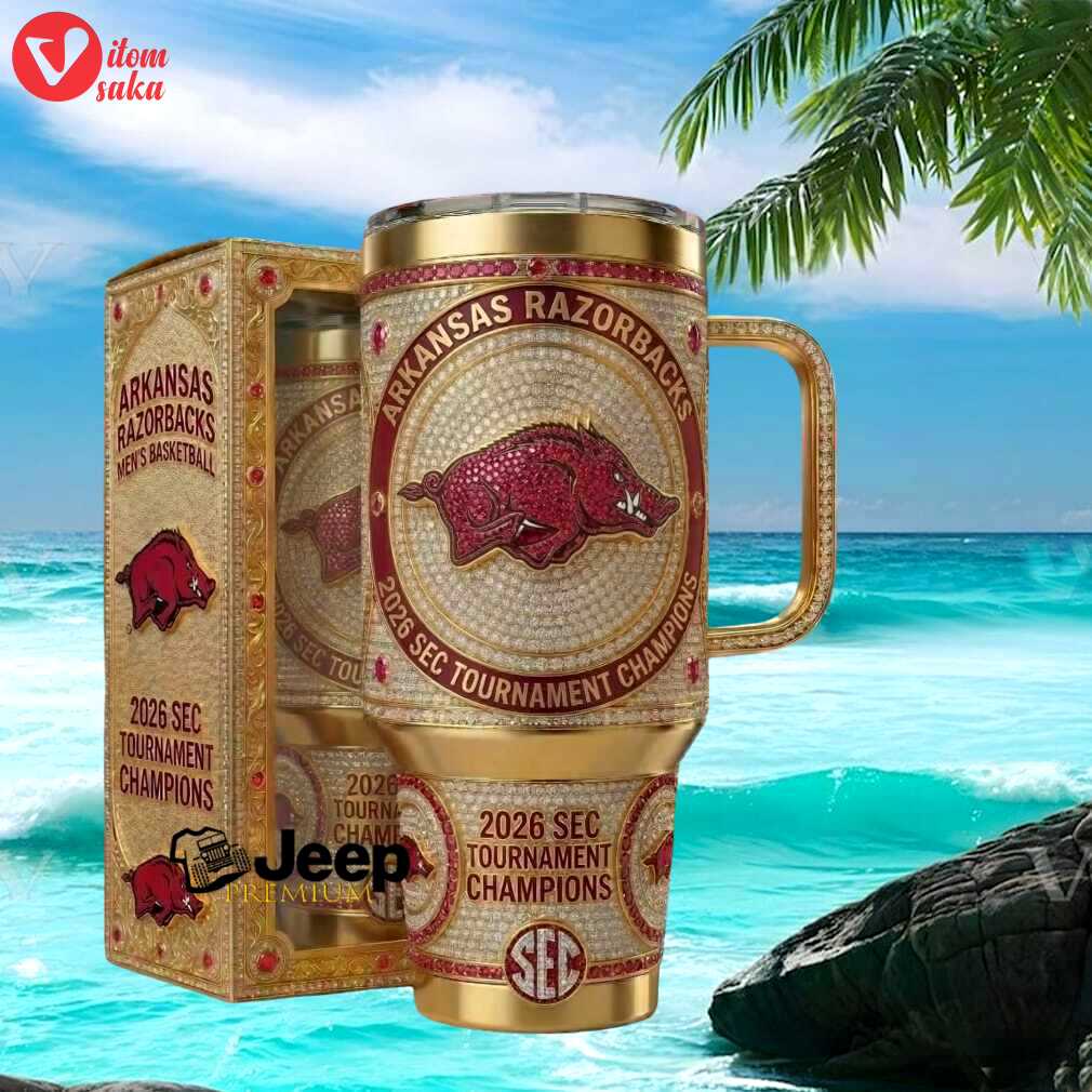 Arkansas razorbacks 2026 sec tournament champions luxury gold diamond edition stainless steel insulated tumbler