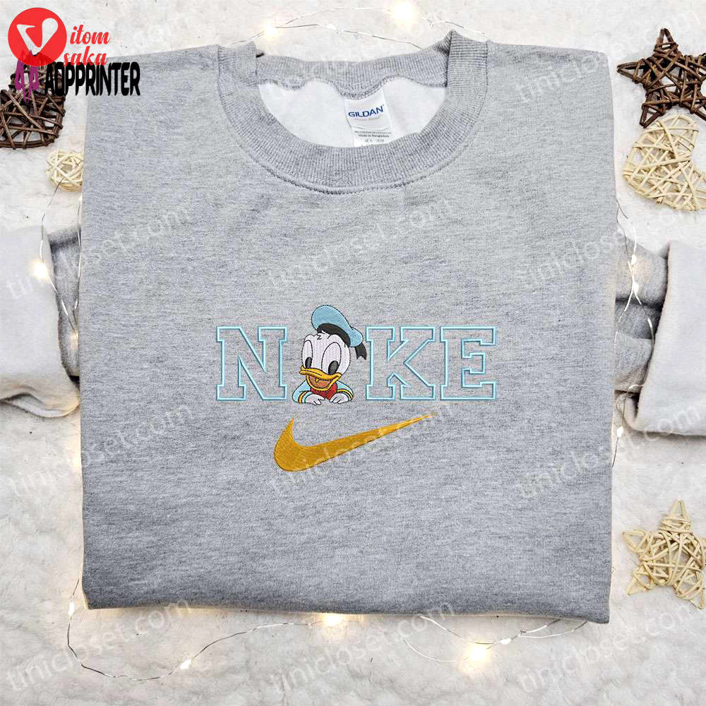 Baby donald duck x nike cartoon embroidered shirt – custom nike gift for birthdays