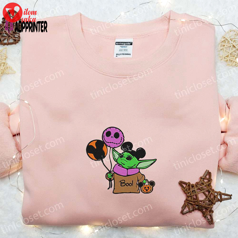 Baby yoda jack skellington mickey balloons sweatshirt: spooky halloween embroidered hoodie best gift idea