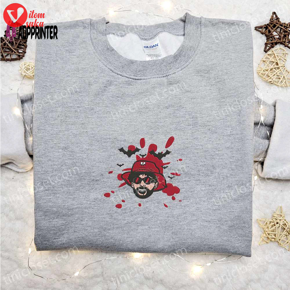 Bad bunny bloody bats embroidered sweatshirt – celebrity hoodie halloween shirt