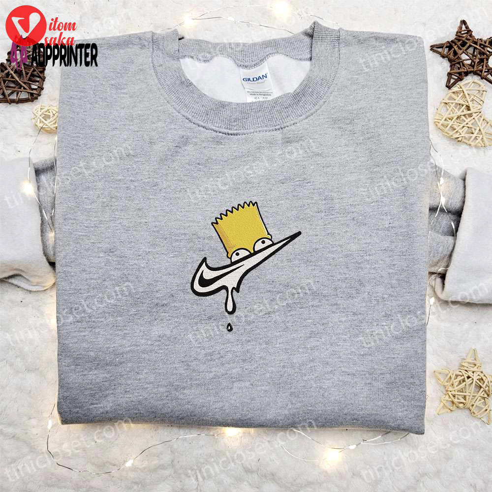 Bart simpson melt x swoosh cartoon sweatshirt: nike inspired embroidered shirt & best family gift ideas