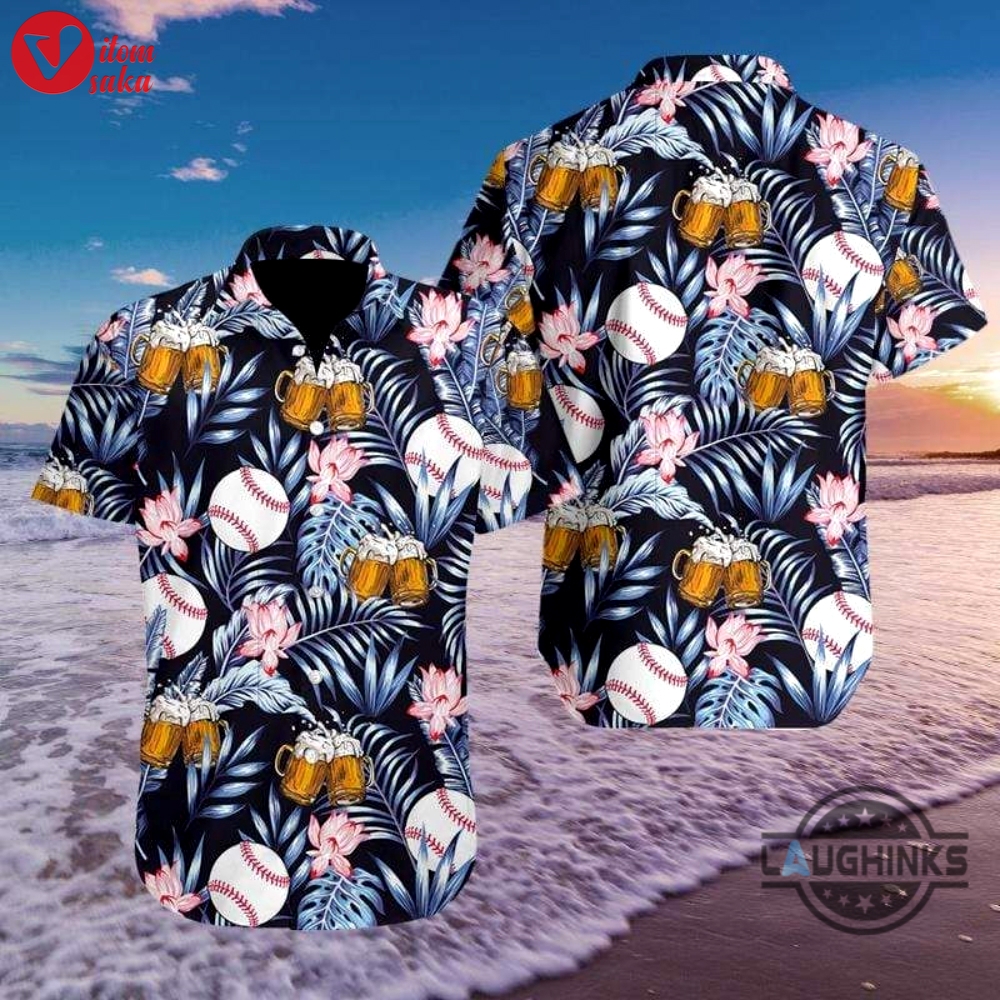Baseball and beer blue tropical hawaiian shirt 131 aloha hawaii shirts aloha summer beach button up shirts and shorts new