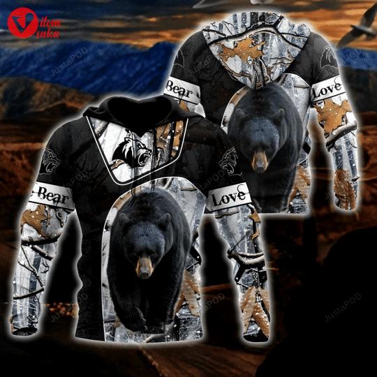 Bear camouflage 3d all over print hoodie, zip-up hoodie