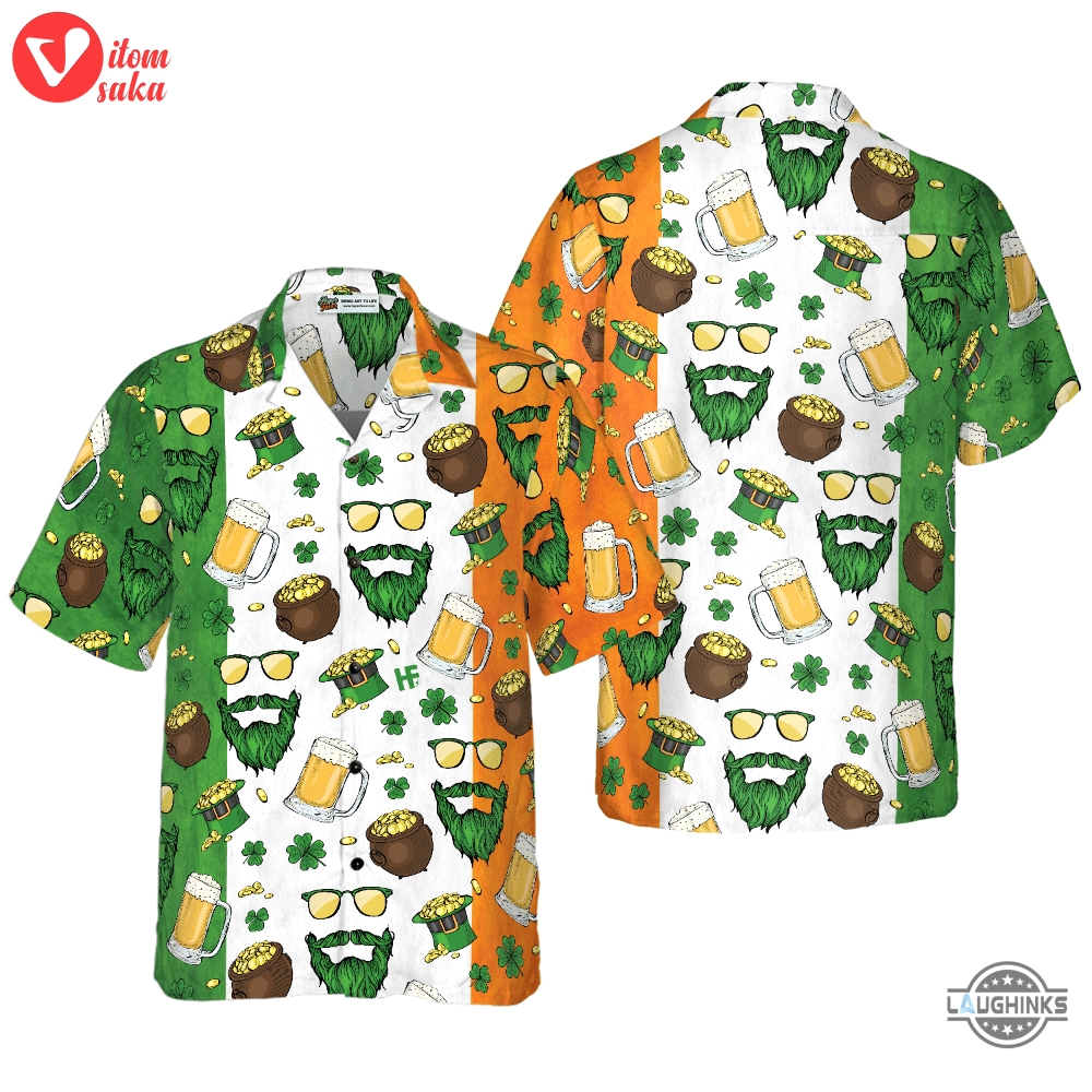 Beard saint patricks day seamless pattern hawaiian shirt aloha summer beach button up shirts and shorts new